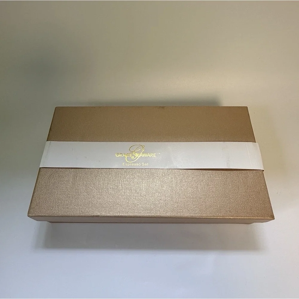 Grace Teaware Espresso Coffee Set 4 Cups & Saucers Green White Stripe New in Box
